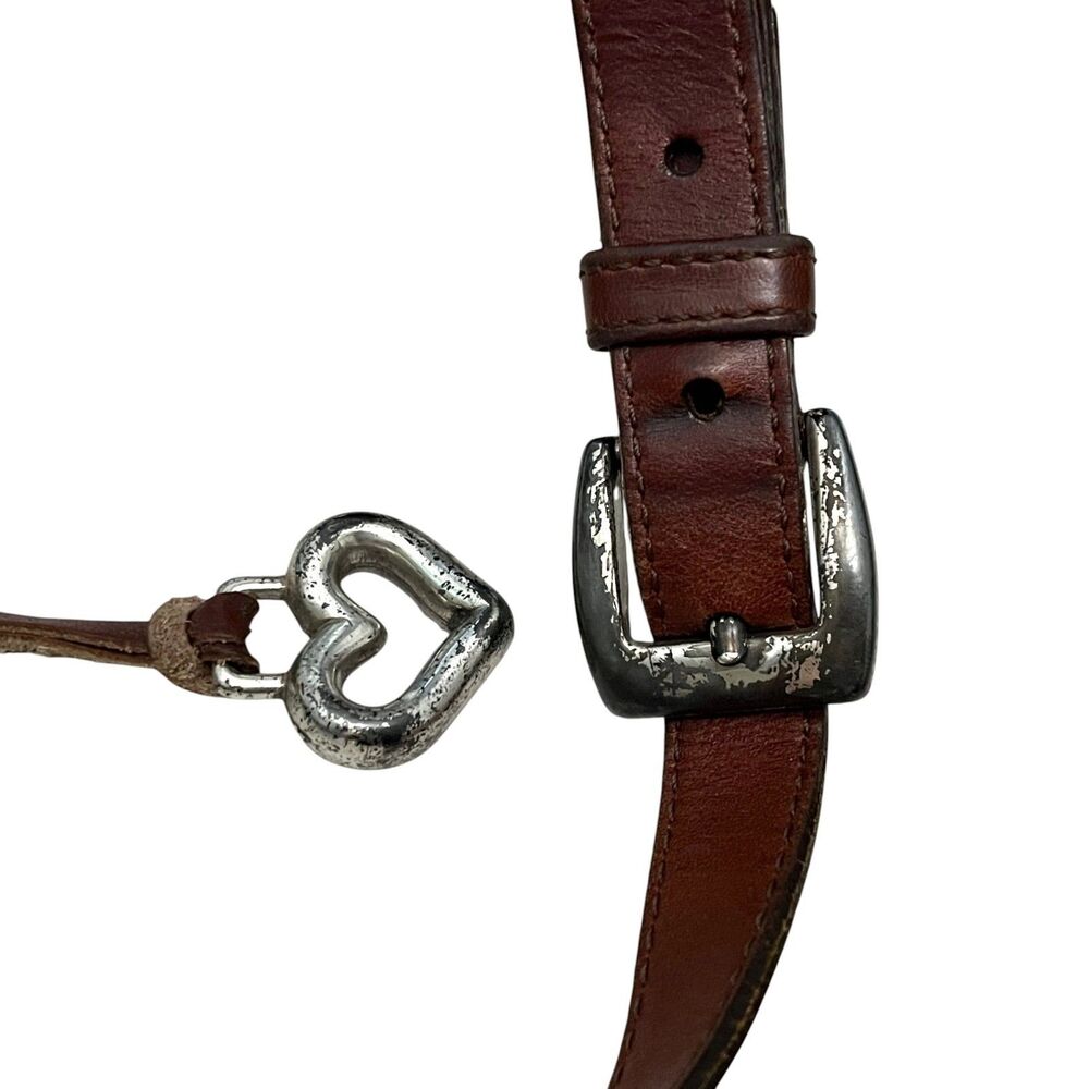 Brighton Vintage Brown Leather Bucket Bag Drawstring Crossbody Croc Trim Concho - Picture 10 of 11